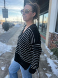 Striped Knit Button Cardigan