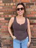 Ribbed Notched Neck Tank Top