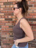 Ribbed Notched Neck Tank Top