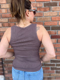 Ribbed Notched Neck Tank Top