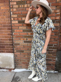 Floral Print Wrap Midi Dress