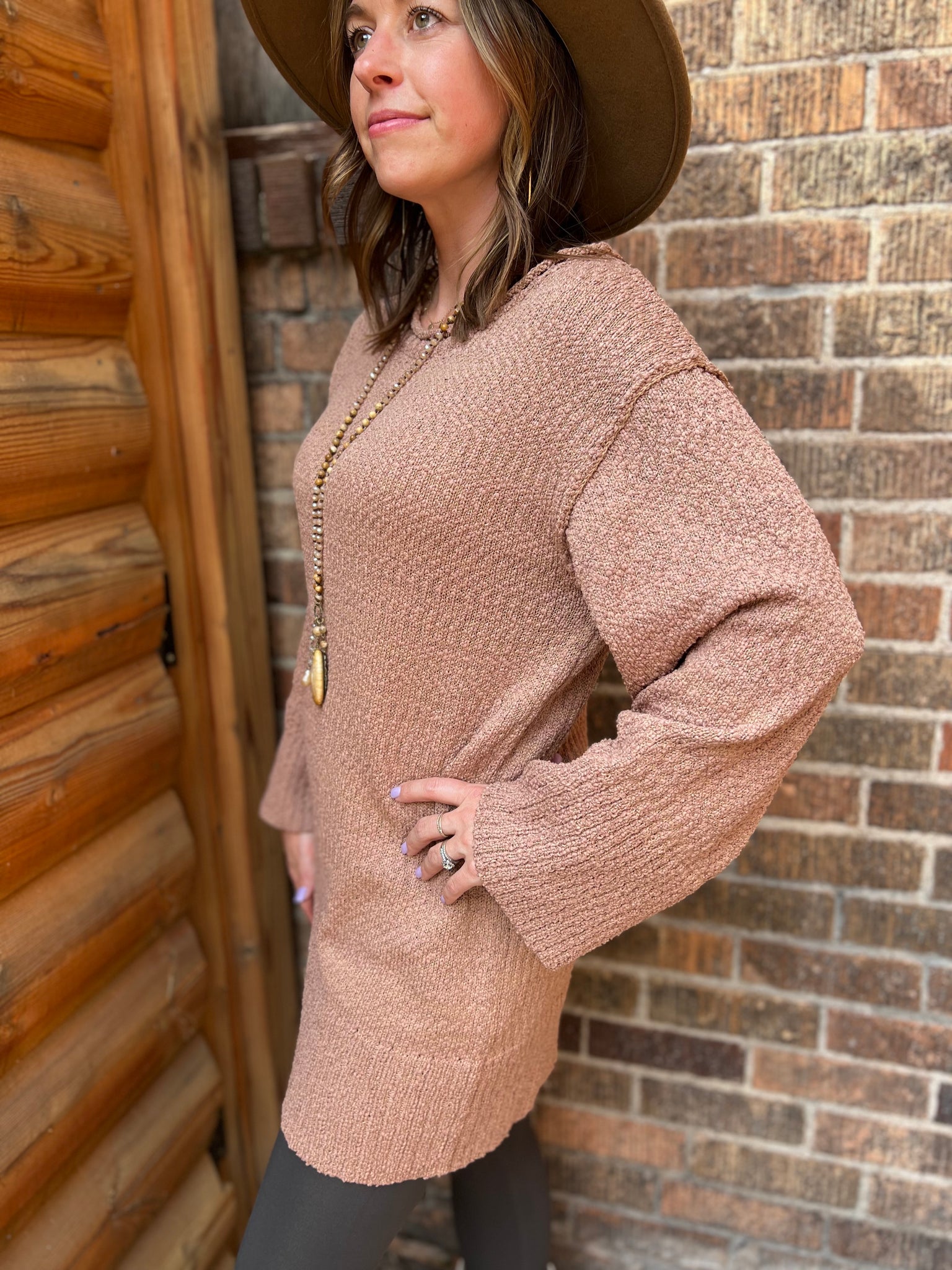 Chunky Knit Crewneck Tunic Sweater Dress Large / Latte Chunky Knit Crewneck Tunic Sweater Dress Large / Latte
