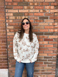 Western Print Long Sleeve Crew Neck