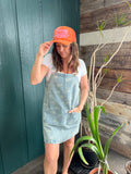 Washed Denim Overall Mini Dress
