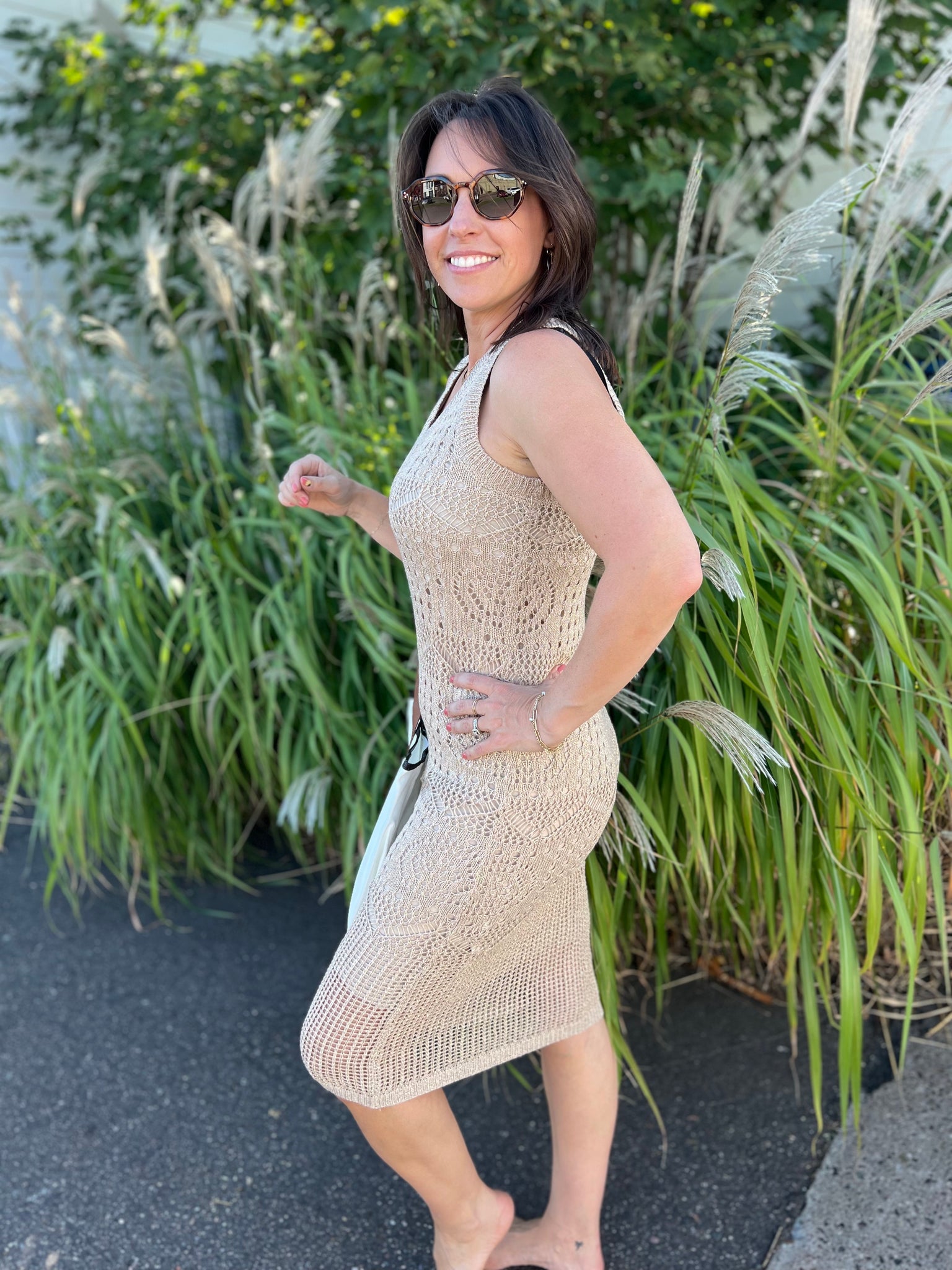 Shimmering Crochet Dress With Lining – Two Sisters Boutique