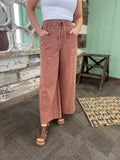 Mineral Washed Wide Leg Pull On Pants