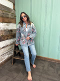 Flower Print Denim Button Down
