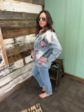 Flower Print Denim Button Down