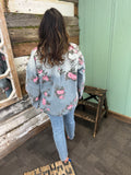 Flower Print Denim Button Down