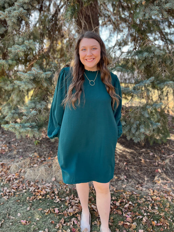 Long Sleeve Flowy Dress Emerald Green / XL Long Sleeve Flowy Dress Emerald Green / XL
