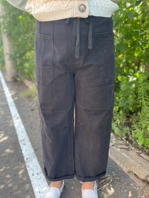 Risen High Rise Crop Barrel Cargo Jeans