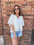 Floral Eyelet Scalloped Blouse