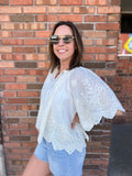 Floral Eyelet Scalloped Blouse