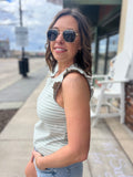 Embroidered Ruffle Sleeveless Top