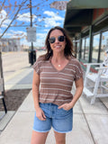 Striped V Neck Short Sleeve