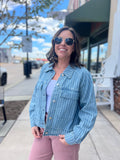 Vertical Striped Denim Jacket