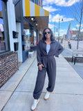 Zip Up Collared Sporty Jumpsuit