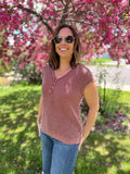 Ribbed V Neck Henley