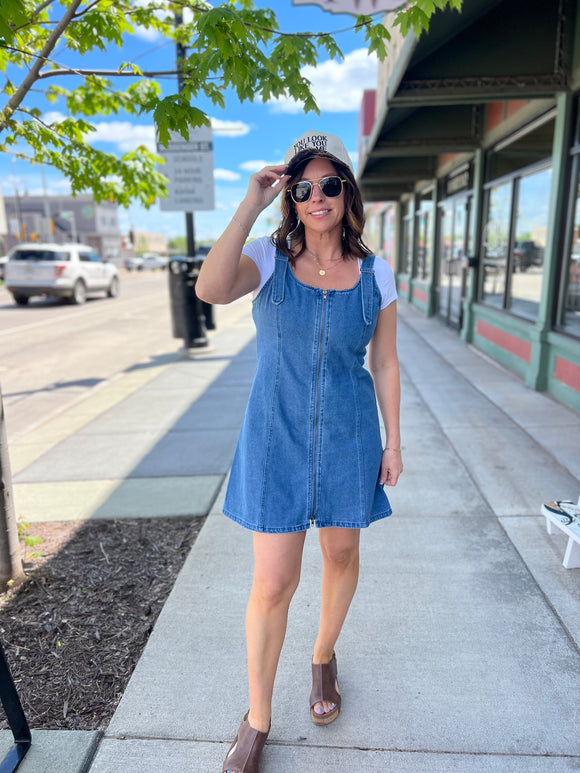 Zip Up Denim Mini Dress – Two Sisters Boutique