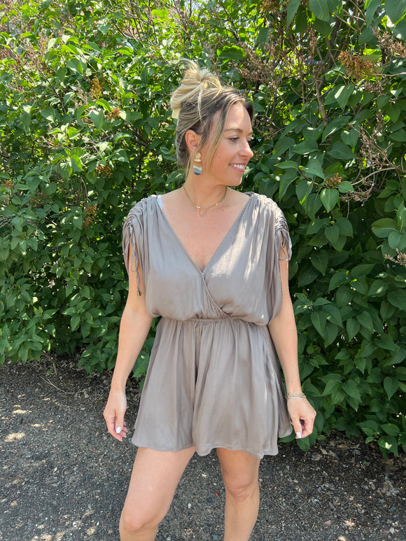 Ruched Sleeve Surplice Romper