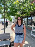 V Neck Striped Top