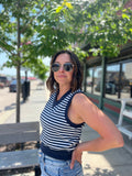 V Neck Striped Top