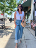 Floral Lace Trim Denim Pants