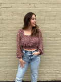 Floral Square Neck Long Sleeve Crop Top