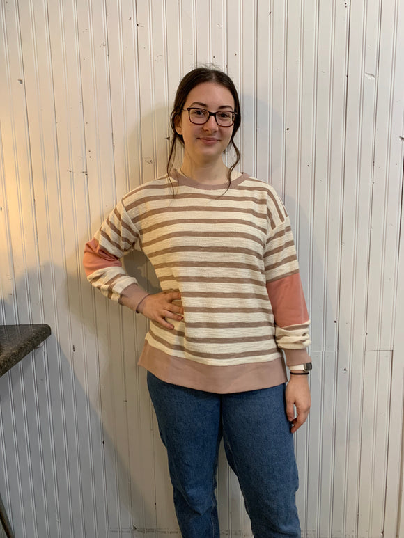 Striped French Terry Block Pullover