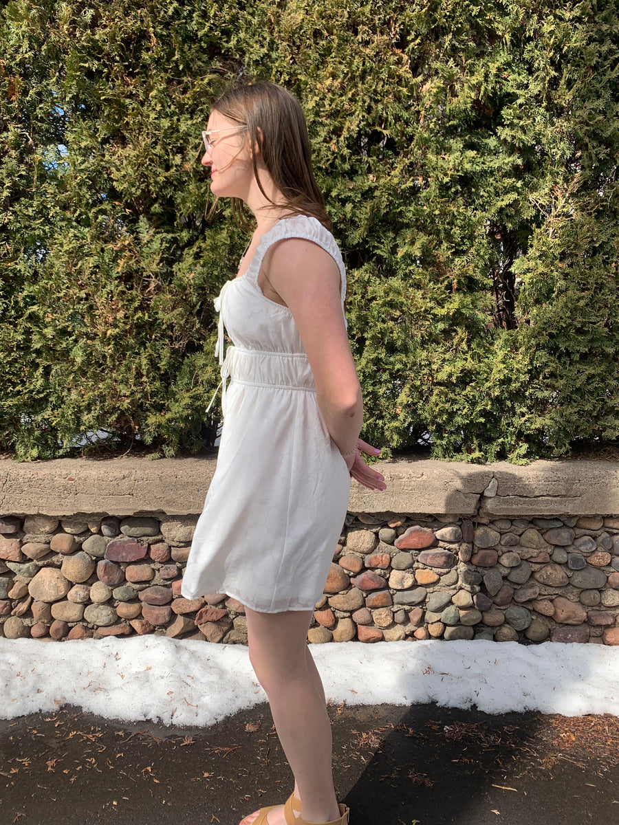 White Cap Sleeve Organza Dress Medium / White