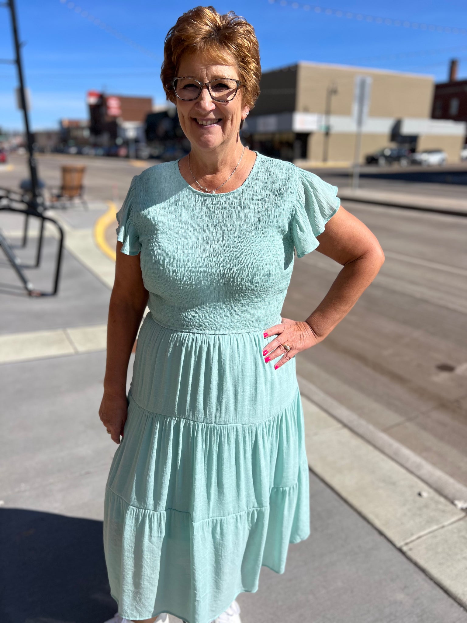 Smocked Tiered Midi Dress 3X / Light Sage Smocked Tiered Midi Dress 3X / Light Sage