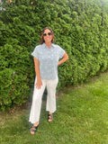 Star Short Sleeve Button Down Chambray Top