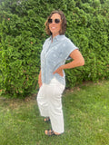 Star Short Sleeve Button Down Chambray Top