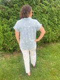 Star Short Sleeve Button Down Chambray Top