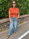 Short Sleeve Sweater With Pocket Trim