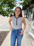 Sleeveless Striped Henley