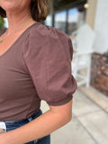 Ribbed Puff Sleeve Top