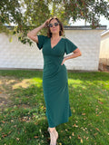 Surplice V Neck Midi Dress