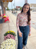Floral Print Mesh Long Sleeve