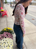 Floral Print Mesh Long Sleeve