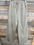 Wide Leg Stripe Pants W/Frayed Hem Detail