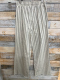 Wide Leg Stripe Pants W/Frayed Hem Detail