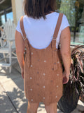 Floral Embroidered Corduroy Overall Dress