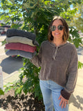 Ribbed Long Sleeve Henley Sweater