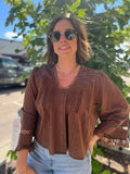 Lace Trim Pleated Blouse
