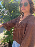 Lace Trim Pleated Blouse