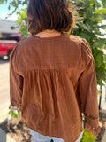 Lace Trim Pleated Blouse
