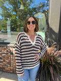 Split Neck Sheer Knit Sweater
