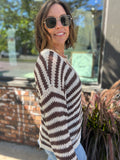 Split Neck Sheer Knit Sweater