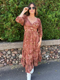 Twist Front Half Sleeve Midi Dress